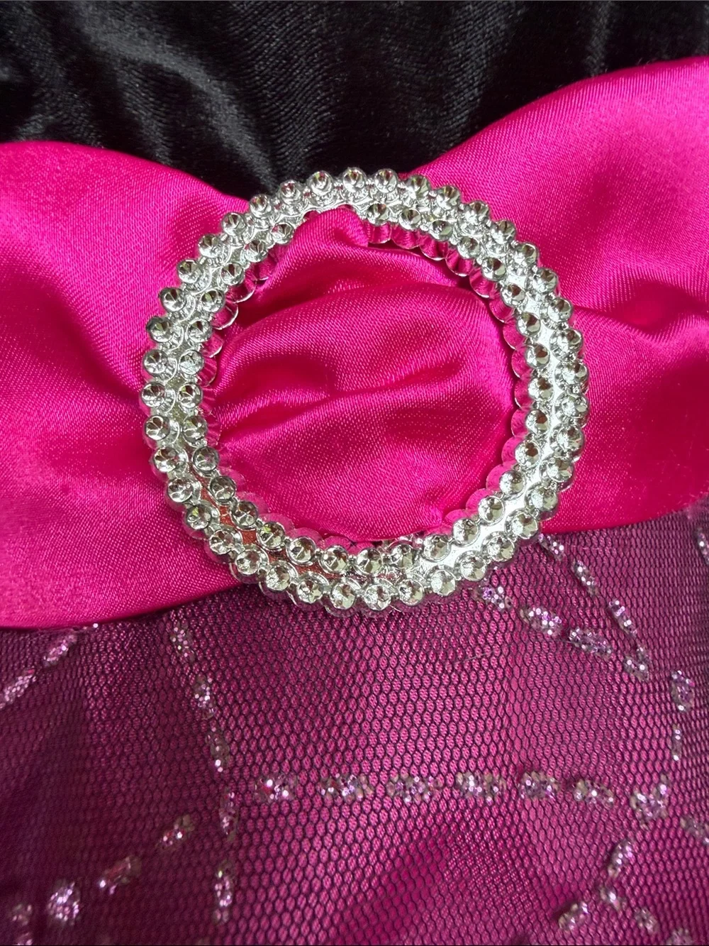 BCX Black Velvet Bolero with Hot Pink Satin Waistband and glitter Overlay Dress